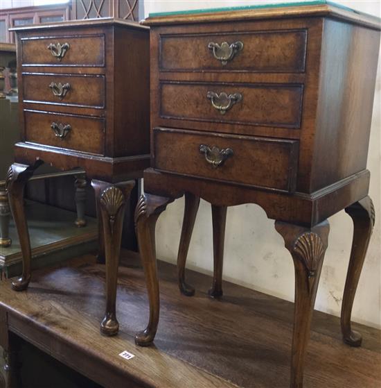 Pair of walnut bedside chests of drawers